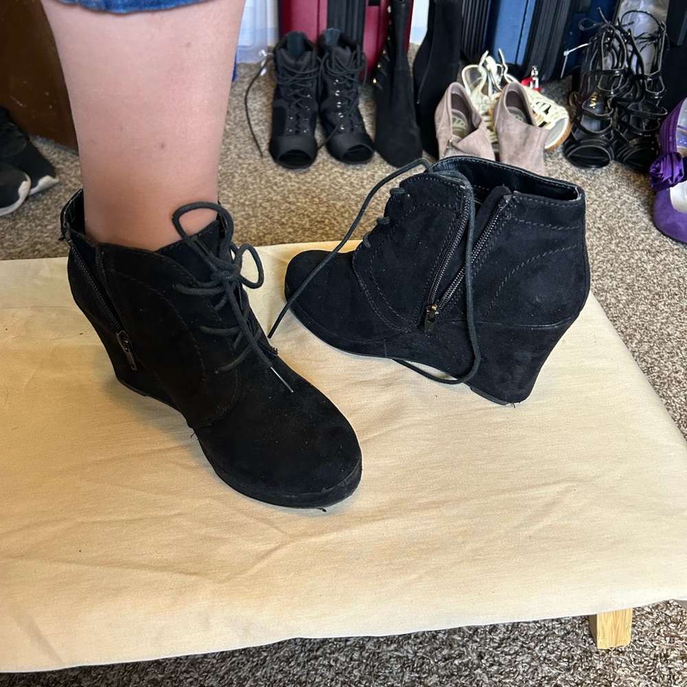 Women's Black Wedge Ankle Boots